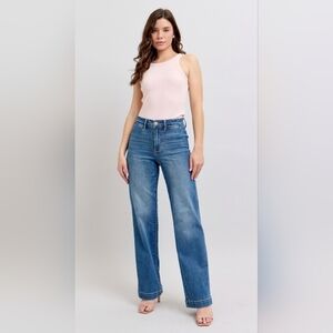 Judy Blue High Rise Medium Wash Classic Straight Leg Denim Trousers Office NEW